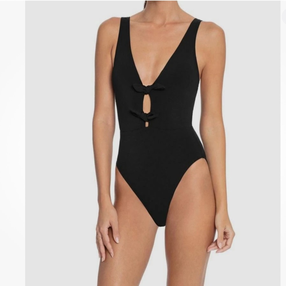 Robin Piccone Women's Black Plunge Knot-Front One-Piece Swimsuit Size 10